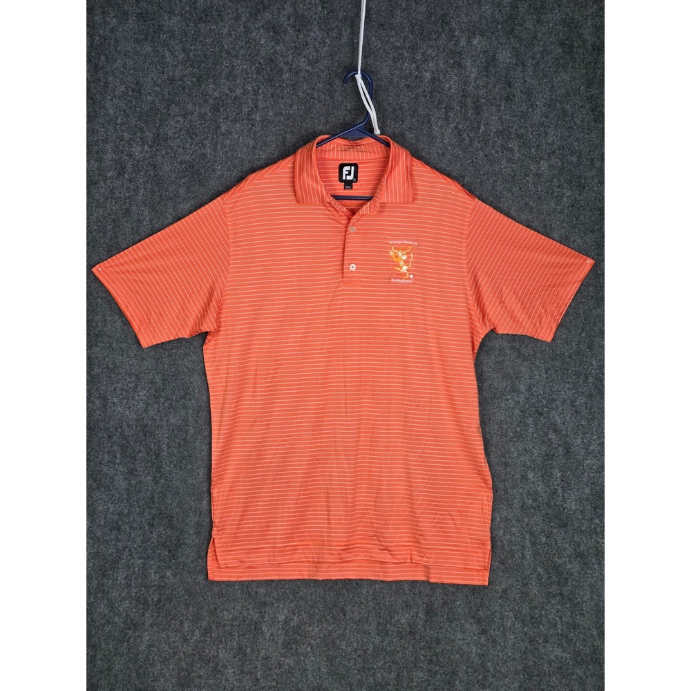 FootJoy Mens Large Golf Polo Shirt Orange Striped George Hamney Invitational